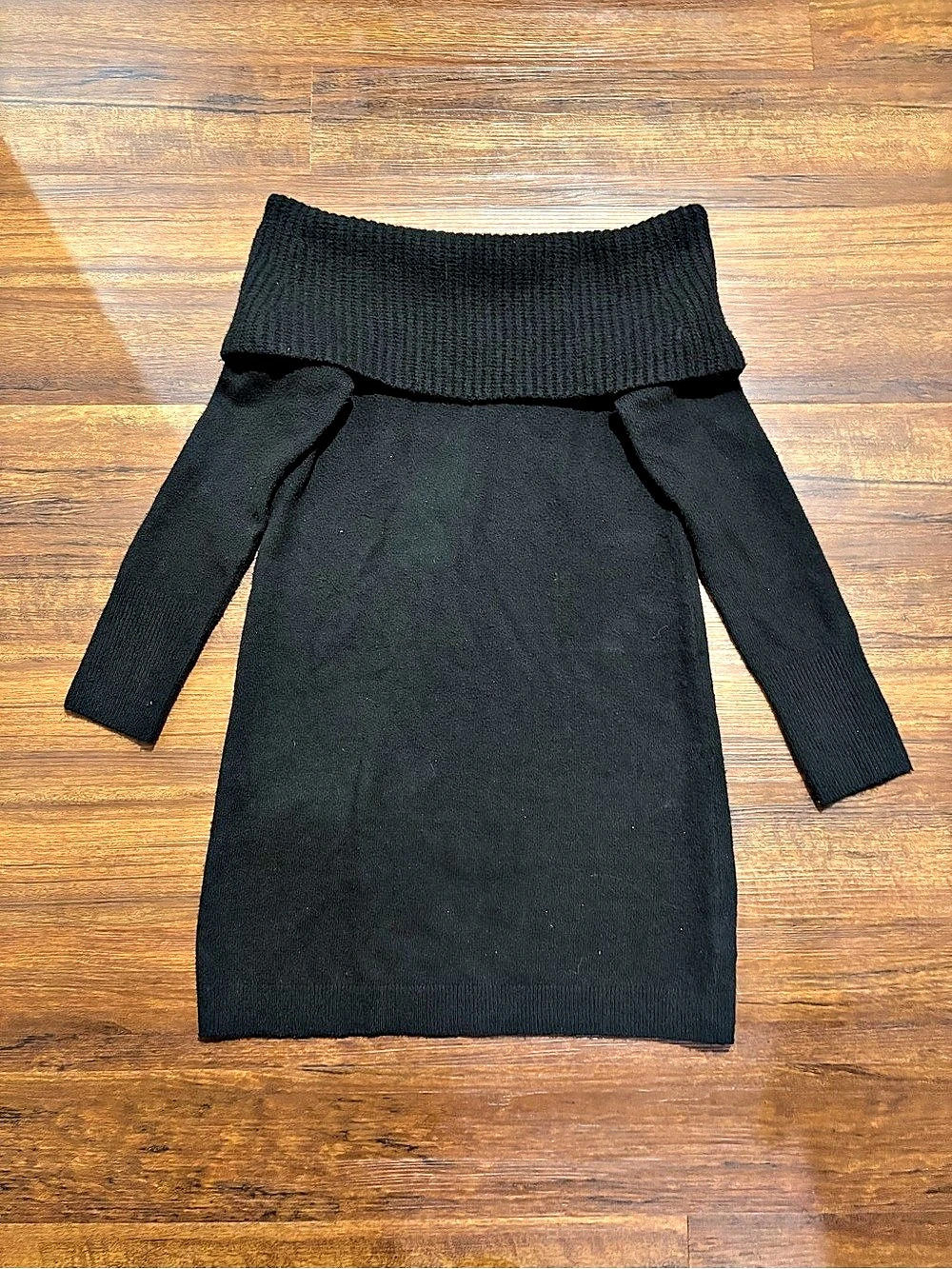 Express Off-The-Shoulder Ribbed Mini Sweater Dress in Black